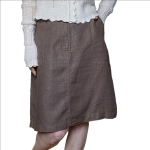 Pencil Skirt Brown Casual wear 100% Linen Neutral color Pockets L.L.BEAN NWOT